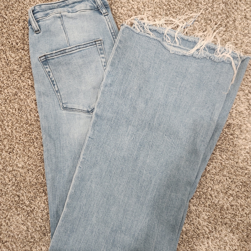 Frayed Hem Light Blue Women's Flare Jeans